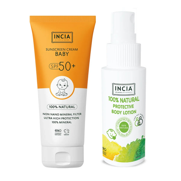 Natural Baby +50SPF Sunscreen 50mL & Protective Body Lotion 100mL Set