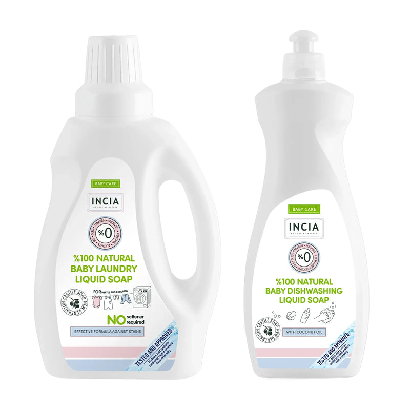 Natural Baby Laundry Soap Lavender with Fabric Softener 750mL & Baby Dish Soap 500mL Set