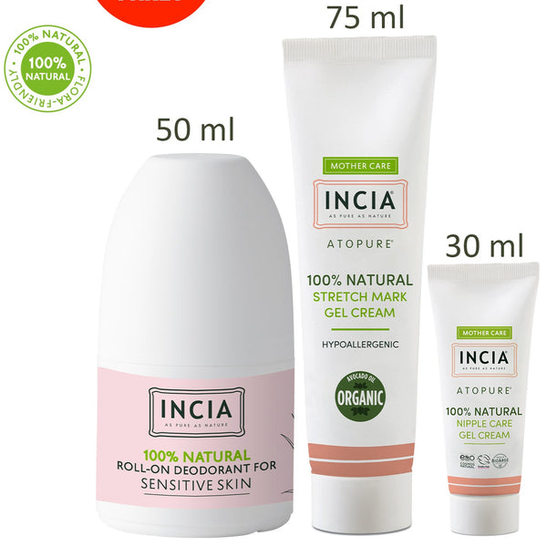 Natural Maternity Care Set – Natural Roll-On, Stretch Mark Cream and Nipple Care Cream