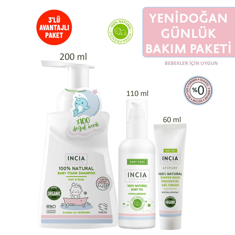Natural Newborn Baby Care Set – Baby Shampoo, Baby Massage Oil and Anti-Diaper Rash Gel Cream