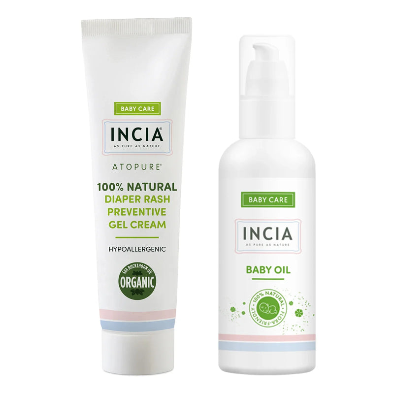 Natural Anti-Diaper Rash Gel Cream 60mL & Natural Baby Oil Organic Massage Oil 110mL Set